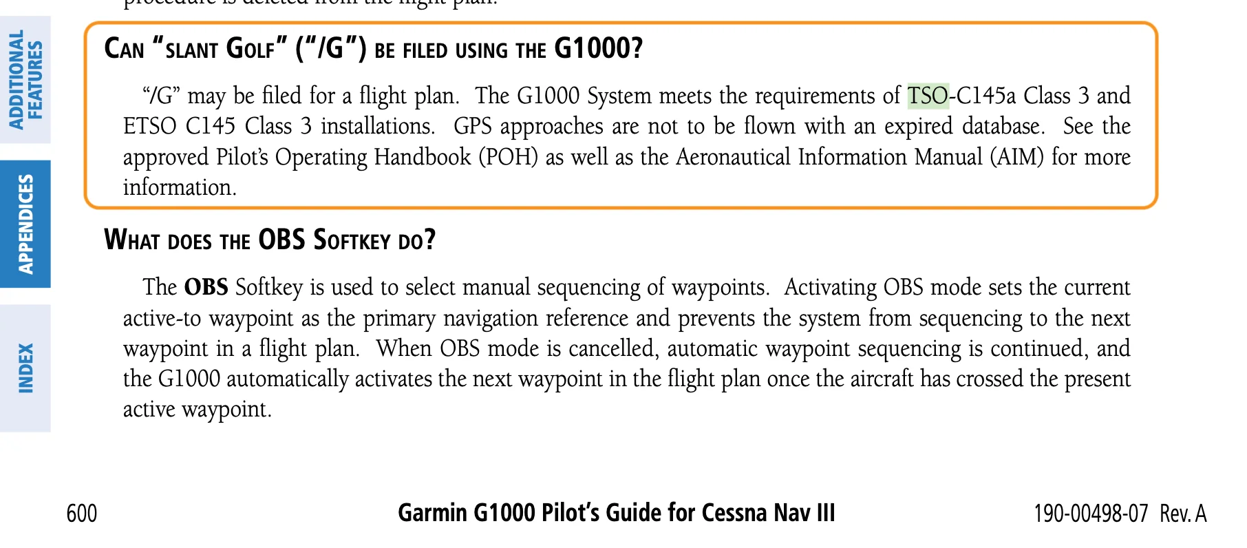 Cessna G1000 TSO-C145 and TSO-C146 certification documentation