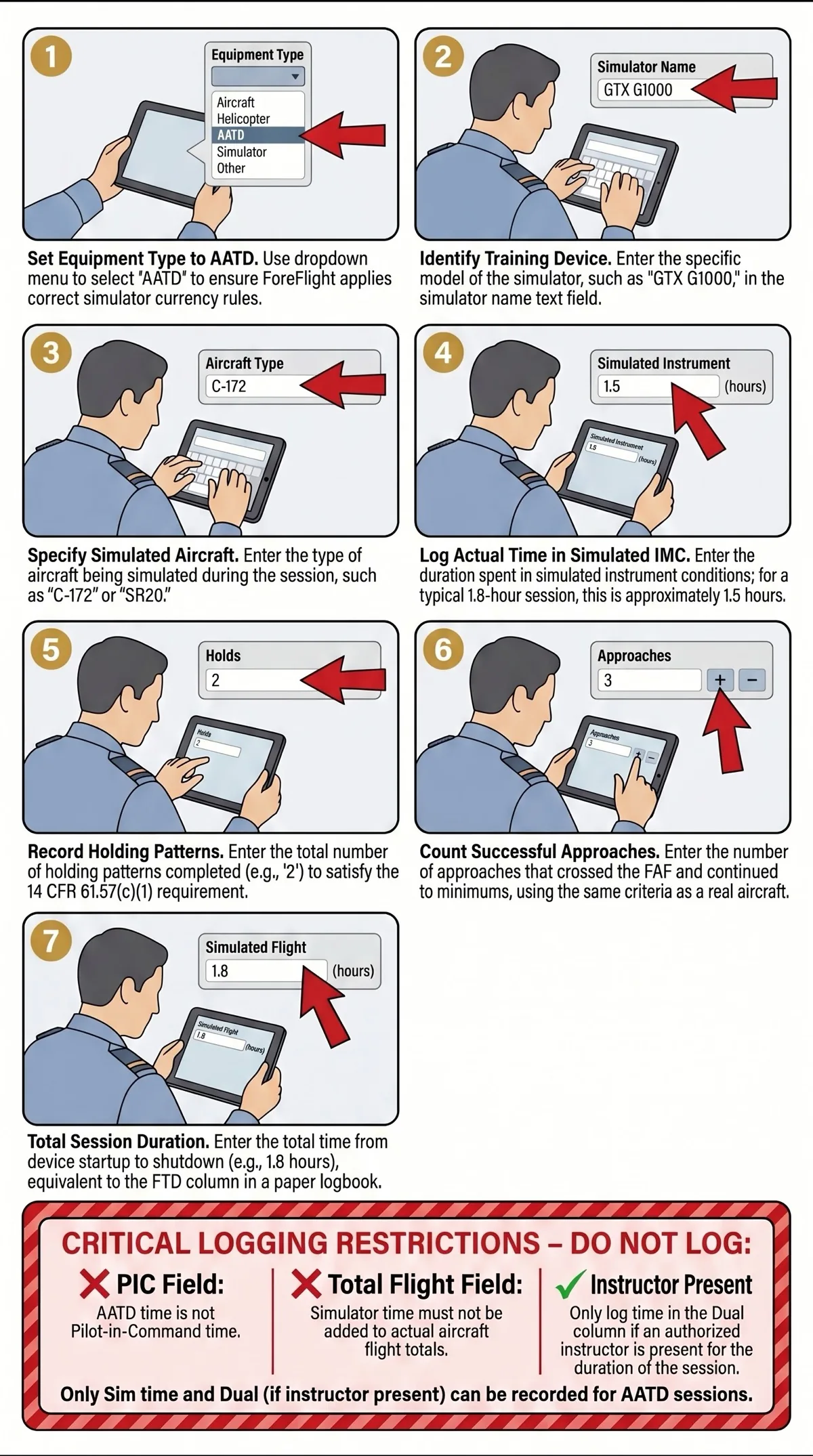 Complete guide to logging simulator instrument approaches including FAR 61.57 requirements, what counts as an approved device, and how to record approaches in your logbook Complete guide to logging simulator instrument approaches including FAR 61.57 requirements, what counts as an approved device, and how to record approaches in your logbook