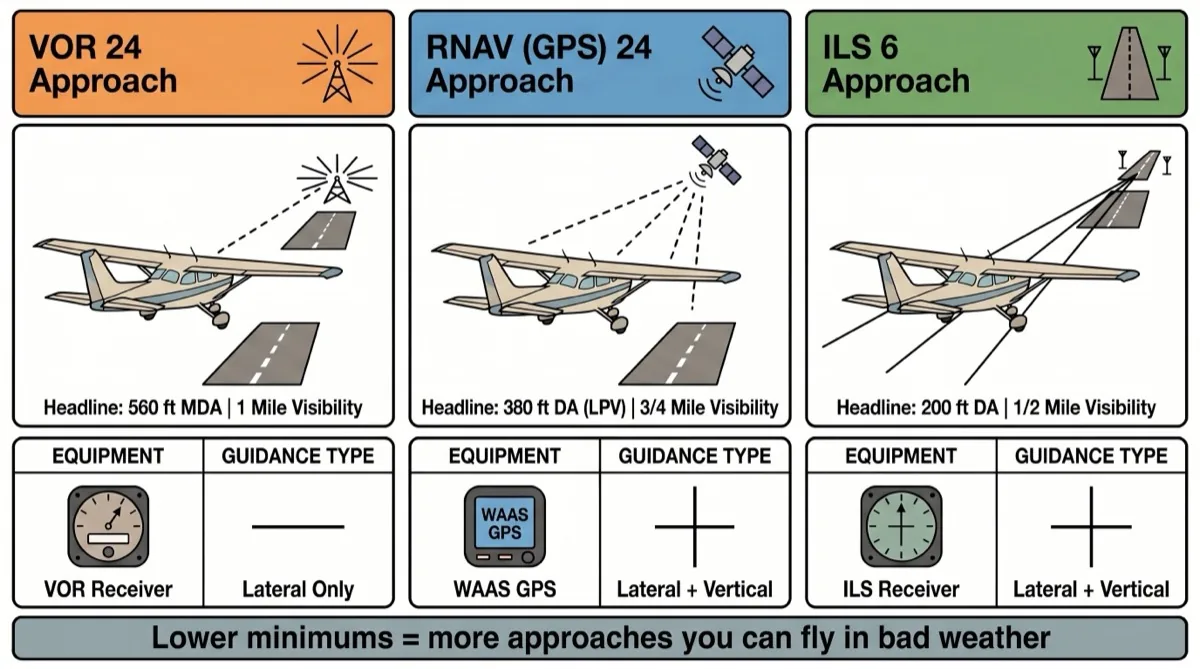 VOR 24 approach descent profile showing procedure turn at 2400 feet through MDA 560 feet to missed approach point at KPOU VOR 24 approach descent profile showing procedure turn at 2400 feet through MDA 560 feet to missed approach point at KPOU