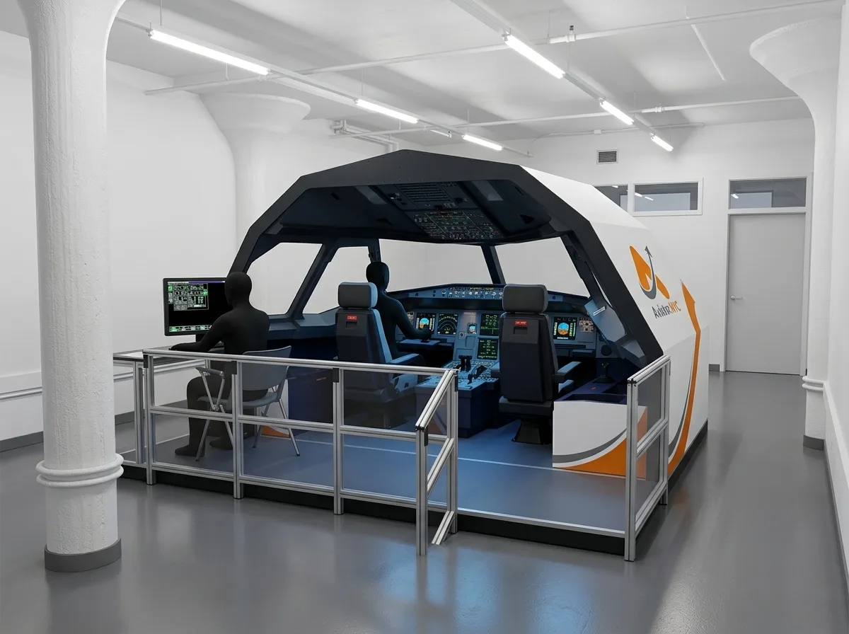 Rendering of an Airbus A320 flight simulator at Aviator.NYC facility