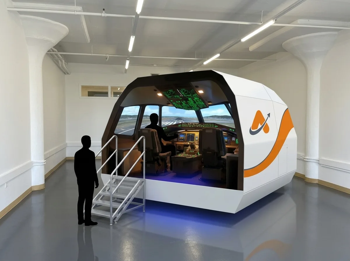 Rendering of a Boeing 777 flight simulator installed at Aviator.NYC facility in Manhattan