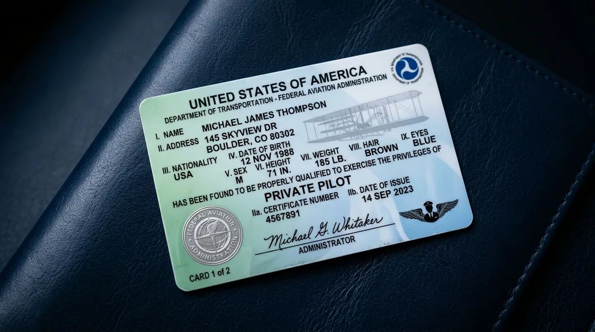 FAA Private Pilot Certificate — the official credential issued by the Federal Aviation Administration to certified private pilots