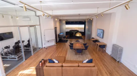 AI-generated overview mockup of the planned studio layout